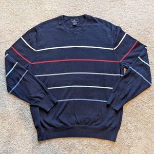Brooks Brothers Sweater Mens XL Navy Blue Striped Cotton Crewneck